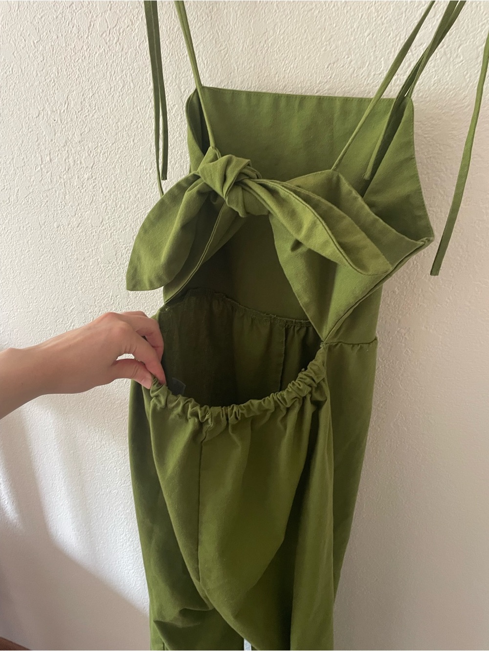 Monteau Los Angeles Women’s Green Wide Leg Tie Back Cropped Linen Jumpsuit SZ S - Picture 7 of 12